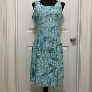 Perceptions New York Sleeveless Lace Dress Fit & Flare Aqua Floral Petite Medium